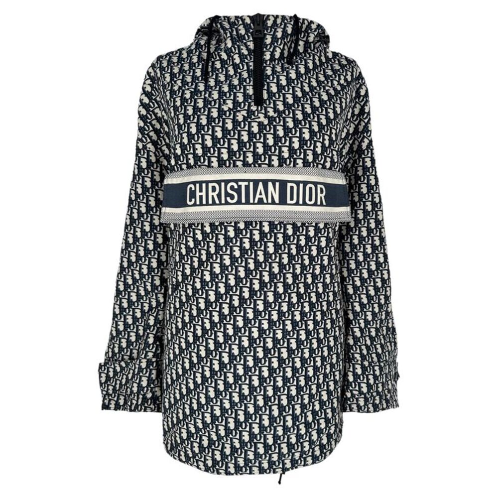 Christian Dior Oblique Hooded Anorak Jacket in Navy Blue Polyester